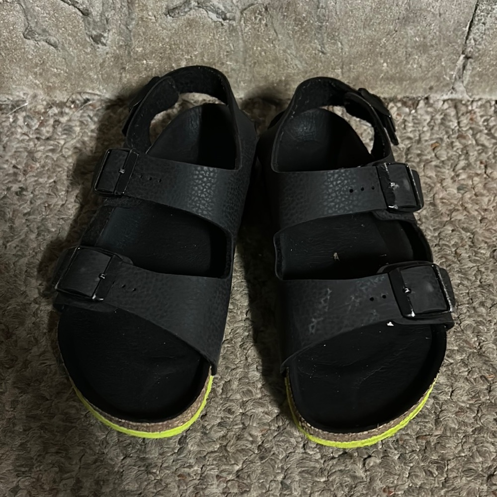 Kids Black Birkenstock with neon green sole